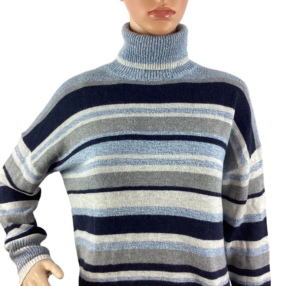 Lou & Grey Sweater Size XXS Blue Stripe Pullover Turtleneck - Picture 2 of 7